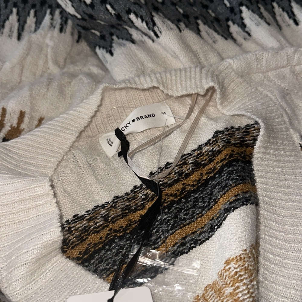 NWT LUCKY BRAND  Geometric Cardigan Sweater Dress In Cream/black /Tan 1X - Picture 8 of 9
